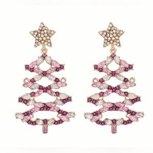 Beautiful Pink and Lavender Rhinestoned Christmas Tree Earrings.